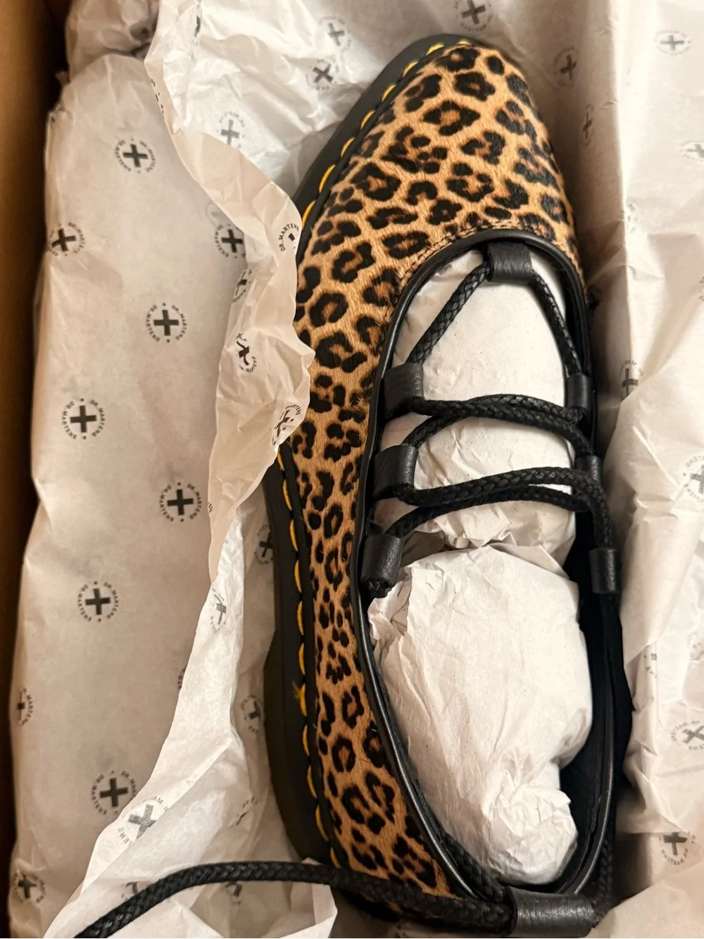 Dr. Marten’s Leopard Animal Print Lace-Up Elphie II Pointed Toe Ballet Flat
